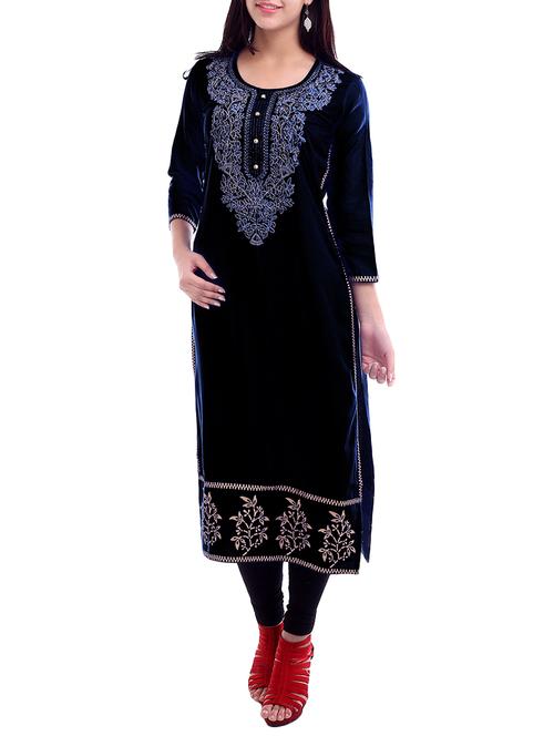 black straight kurta - 15345427 - Standard Image - 1