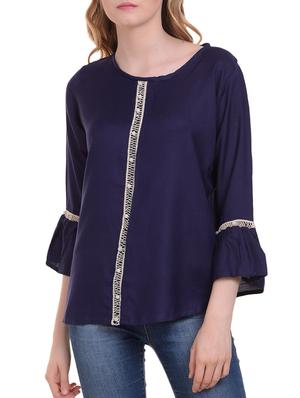 Lace trim flute sleeved top - 15345593 - Standard Image - 1