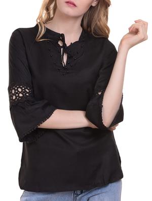 Lace trim flute sleeved top - 15345598 - Standard Image - 1