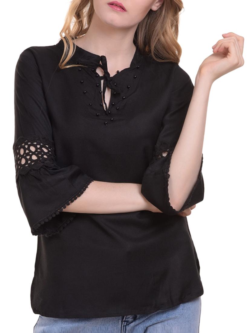 Lace trim flute sleeved top - 15345598 - Zoom Image - 1