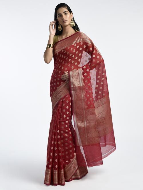 zari motif banarasi saree with blouse - 15345615 - Very Small Image - 1