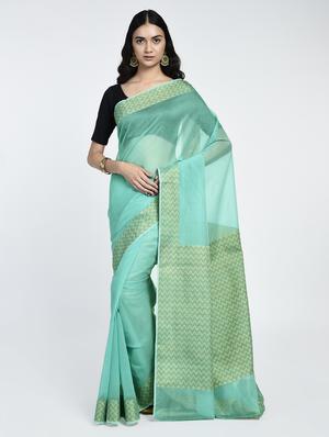paisley zari border handloom saree with blouse - 15345636 - Standard Image - 1
