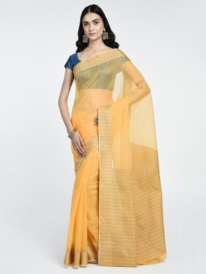 chevron zari border handloom saree with blouse - 15345638 - Standard Image - 1