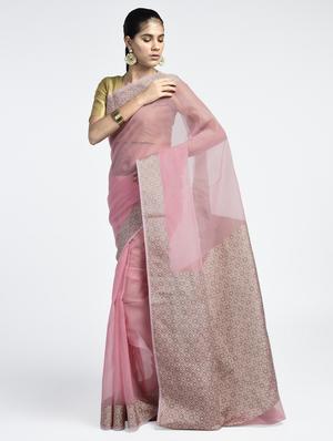 paisley zari border handloom saree with blouse - 15345640 - Standard Image - 1