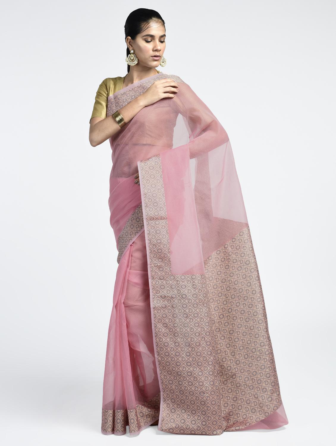 paisley zari border handloom saree with blouse - 15345640 - Zoom Image - 1