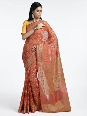 zari pallu floral banarasi saree with blouse - 15345652 - Standard Image - 1