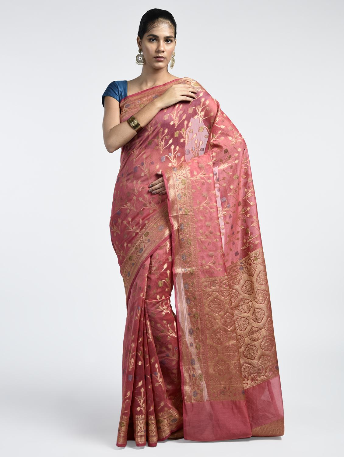 floral Zari motif Banarasi Saree with blouse - 15345653 - Zoom Image - 1