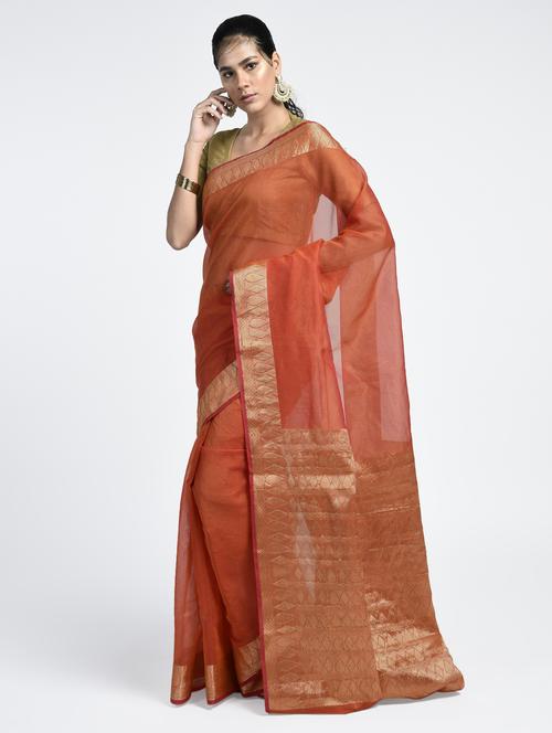 geometrical zari border handloom saree with blouse - 15345655 - Standard Image - 1