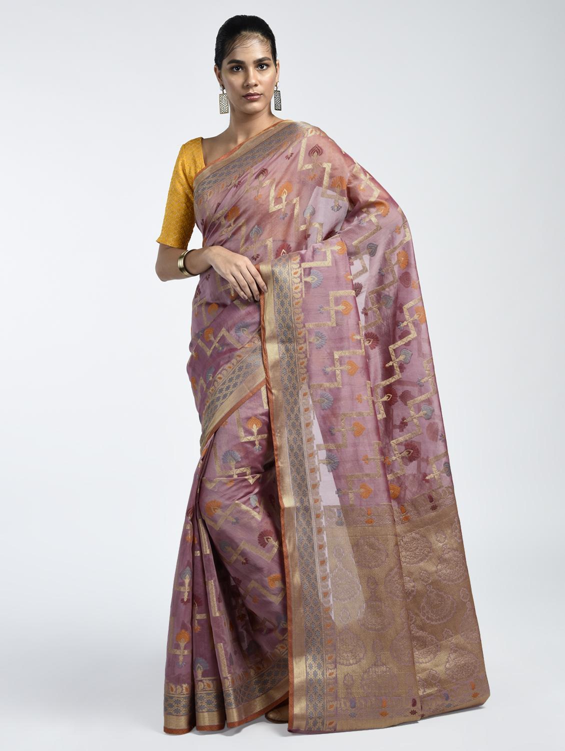 floral zari banarasi saree with blouse - 15345659 - Zoom Image - 1