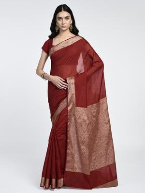 geometrical zari border handloom saree with blouse - 15345673 - Standard Image - 1