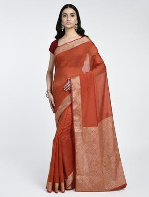 geometrical zari border handloom saree with blouse - 15345676 - Standard Image - 1