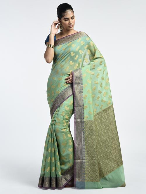 Floral Zari Motif Banarasi Saree with blouse - 15345678 - Very Small Image - 1