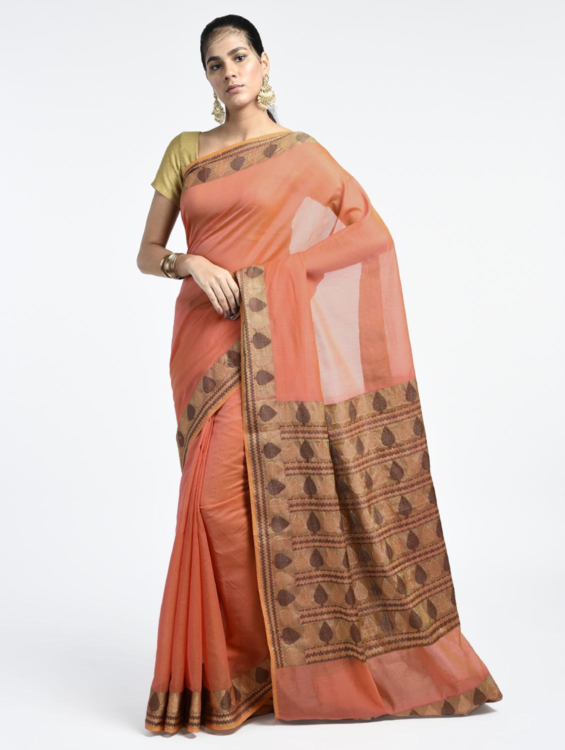 geometrical zari border handloom saree with blouse - 15345685 - Zoom Image - 1