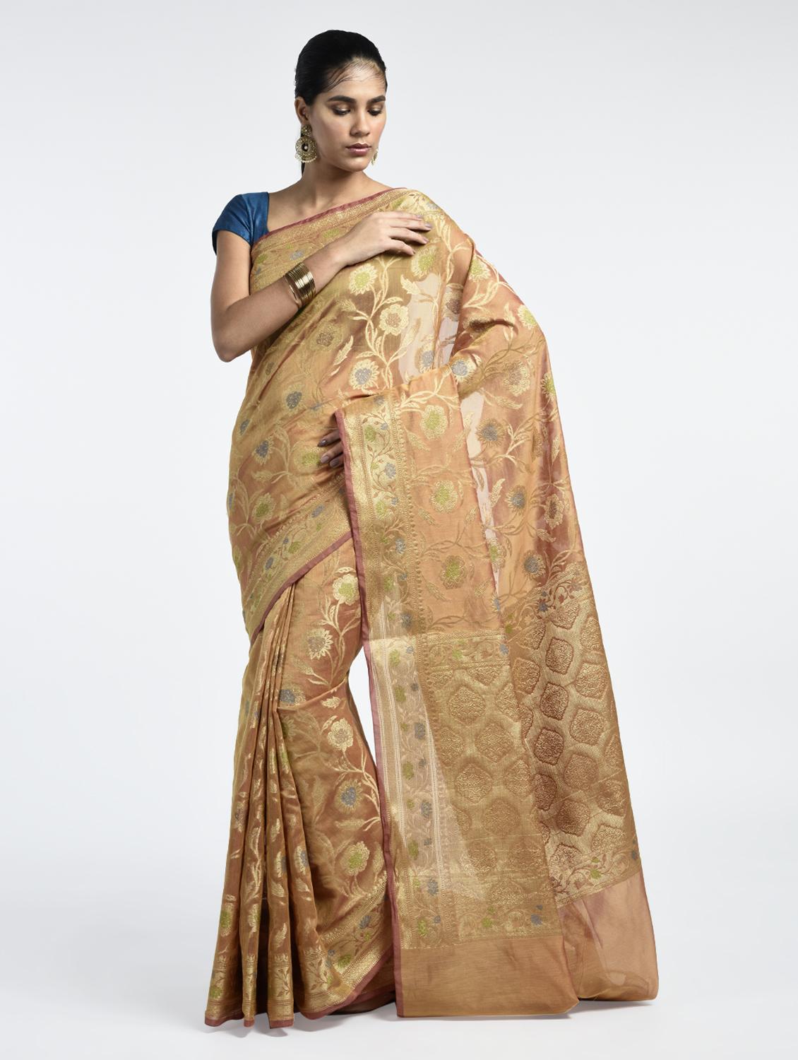 Zari Motif Banarasi Saree with blouse - 15345699 - Zoom Image - 1