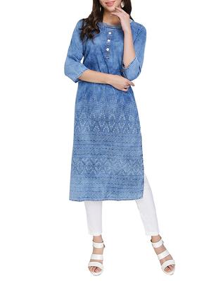 blue denim straight kurta - 15345724 - Standard Image - 1