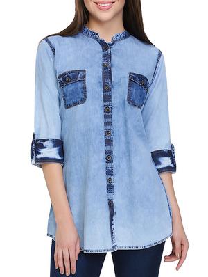 blue denim straight kurti - 15345726 - Standard Image - 1