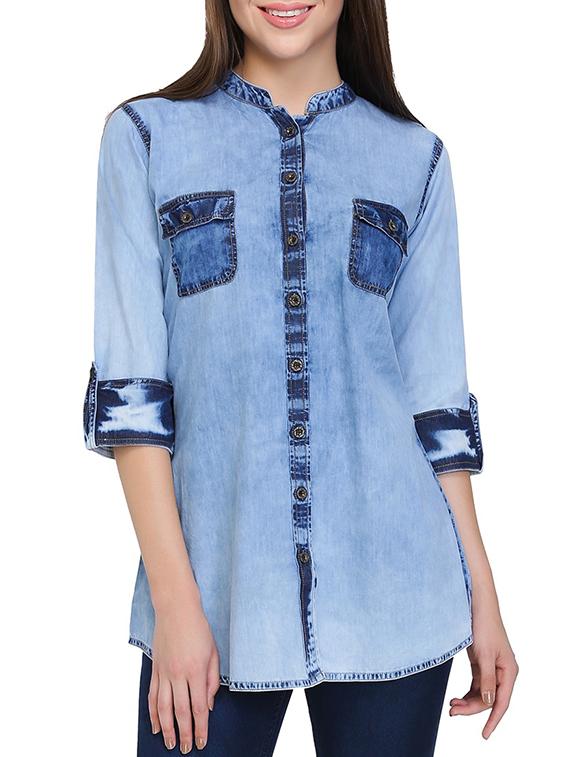 blue denim straight kurti - 15345726 - Zoom Image - 1