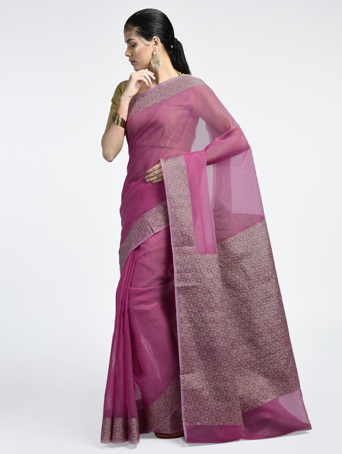 paisley zari border handloom saree with blouse - 15345754 - Zoom Image - 1