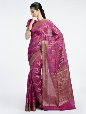 geometrical zari motif banarasi saree with blouse - 15345760 - Standard Image - 1