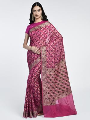 floral zari motif banarasi saree with blouse - 15345767 - Standard Image - 1