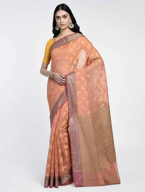 floral zari motif banarasi saree with blouse - 15345771 - Very Small Image - 1