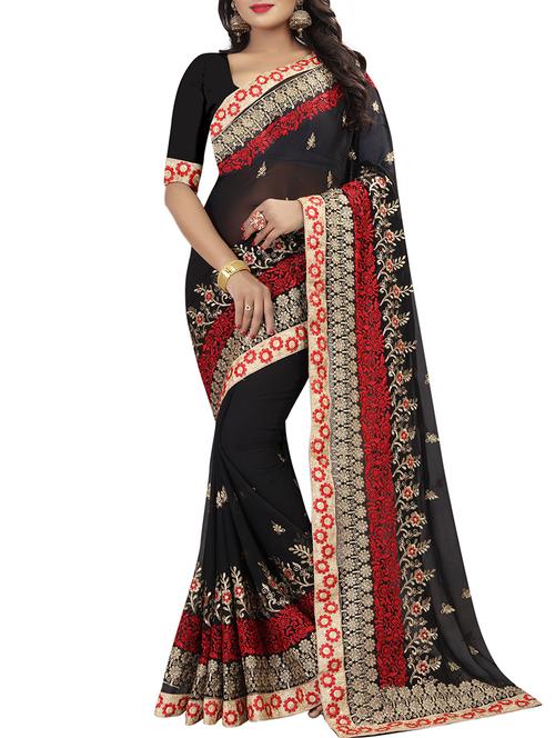resham & zari embroidery work saree with blouse - 15345830 - Standard Image - 1