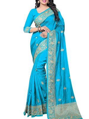 zari embroidery work saree with blouse - 15345848 - Standard Image - 1