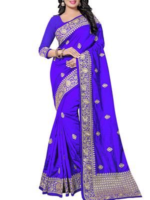 zari embroidery work saree with blouse - 15345851 - Standard Image - 1