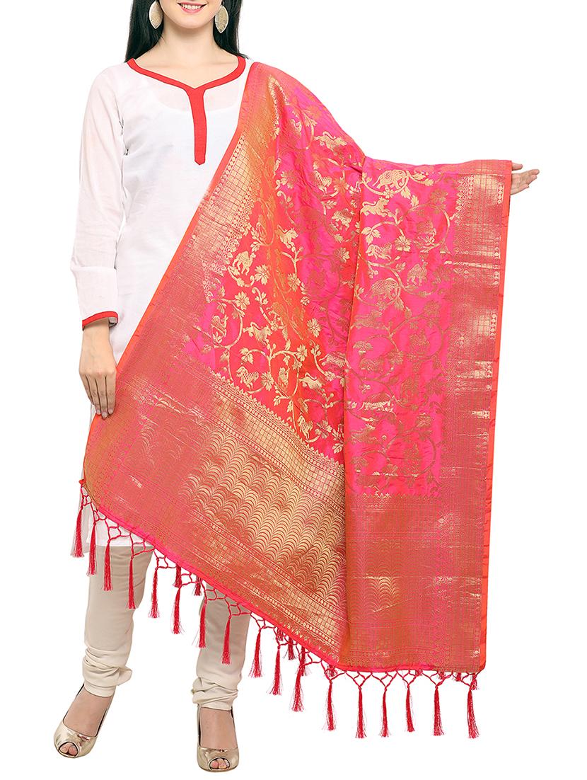 pink art silk banarasi dupatta - 15346544 - Zoom Image - 1
