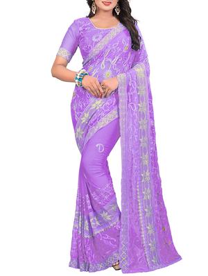 thread embroidered purple saree with blouse - 15346548 - Standard Image - 1
