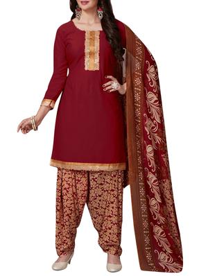 Maroon unstitched salwar suit - 15346573 - Standard Image - 1