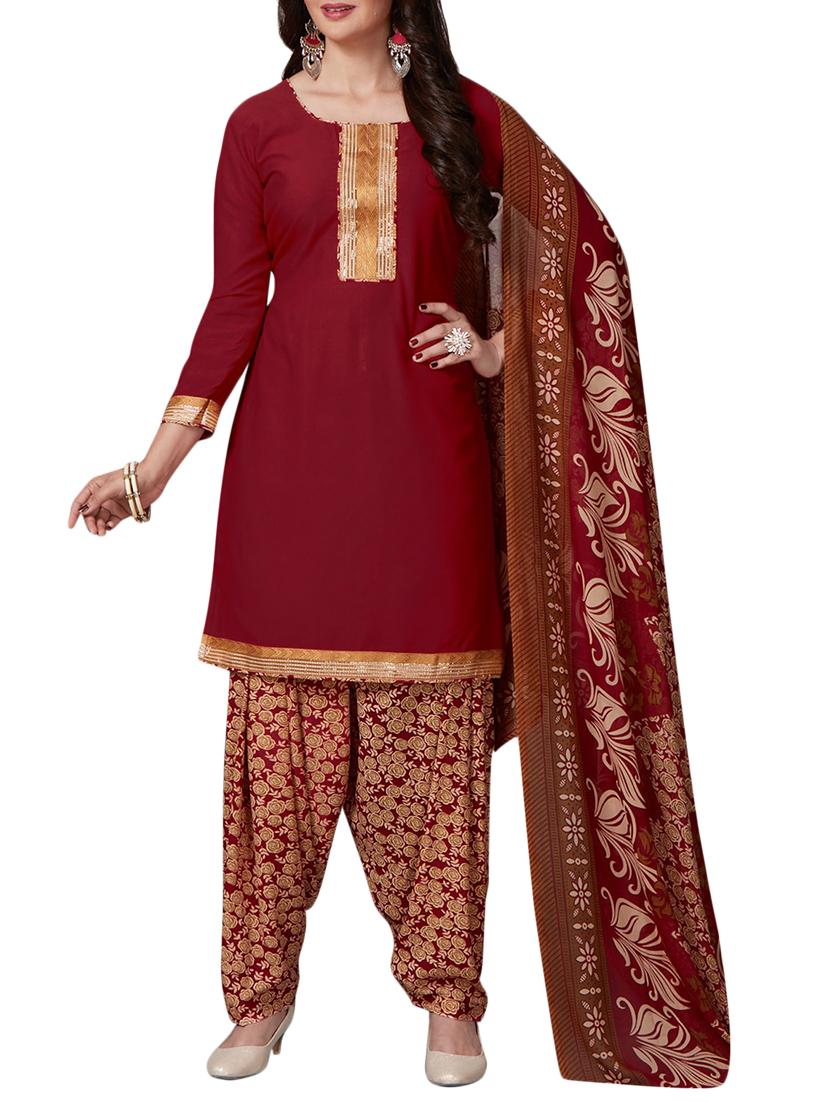 Maroon unstitched salwar suit - 15346573 - Zoom Image - 1