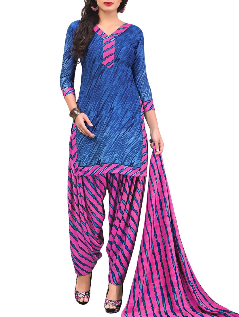 Leheriya print unstitched salwar suit - 15346596 - Zoom Image - 1