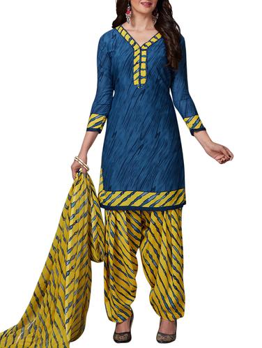 Leheriya print unstitched salwar suit - 15346597 - Very Small Image - 1