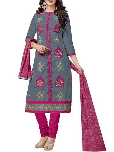 Embroidered unstitched churidaar suit - 15346617 - Very Small Image - 1