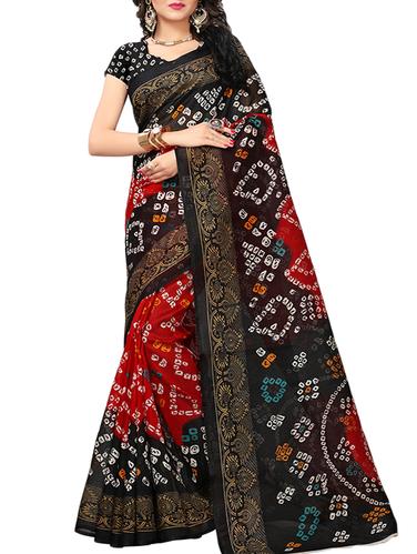 Zari bordered bandhani saree with blouse - 15346664 - Very Small Image - 1