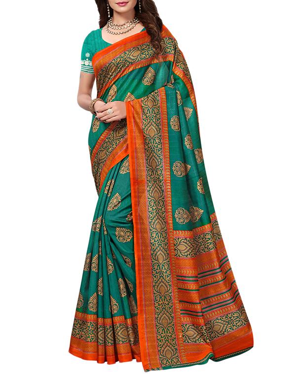 Contrast bordered bhagalpuri saree with blouse - 15346714 - Zoom Image - 1