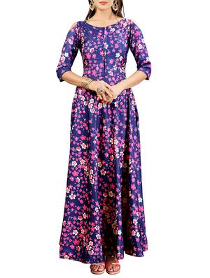 blue silk flared gown - 15346873 - Standard Image - 1