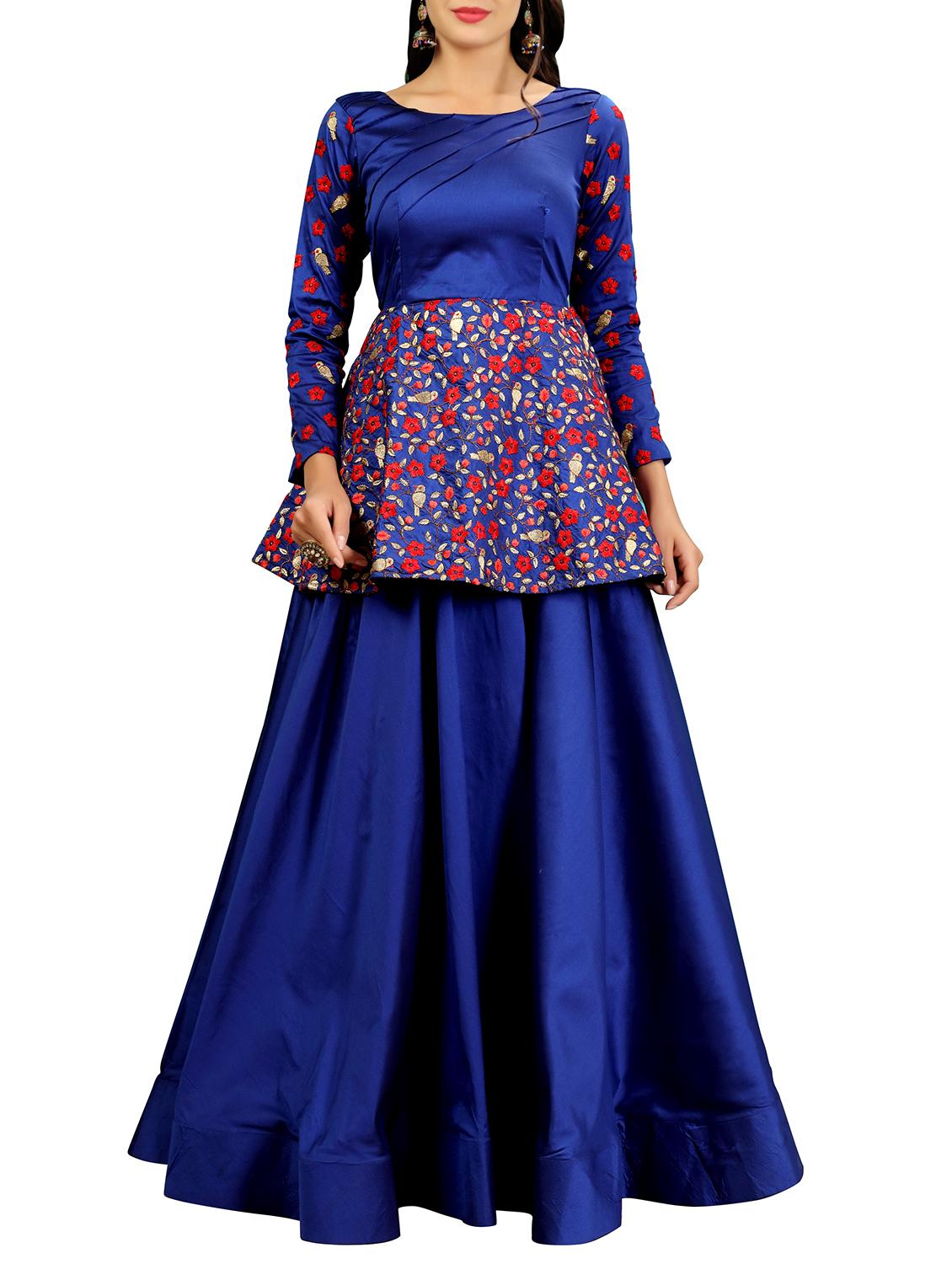 blue silk flared gown - 15346876 - Zoom Image - 1