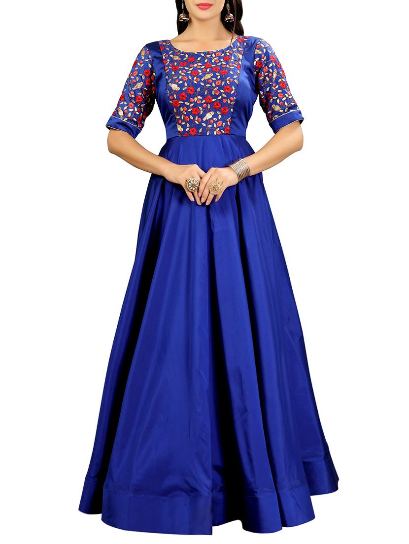 blue silk flared gown - 15346878 - Zoom Image - 1