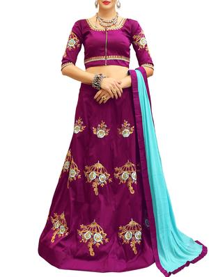 purple silk aline lehenga - 15346931 - Standard Image - 1