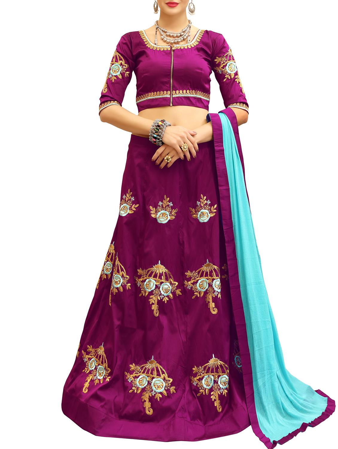purple silk aline lehenga - 15346931 - Zoom Image - 1