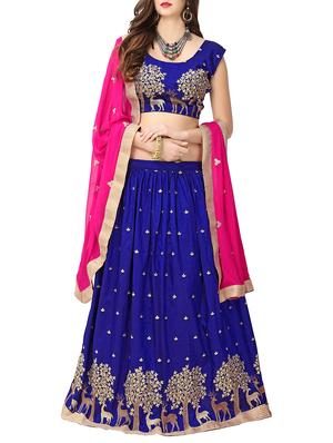 blue silk aline lehenga - 15346932 - Standard Image - 1
