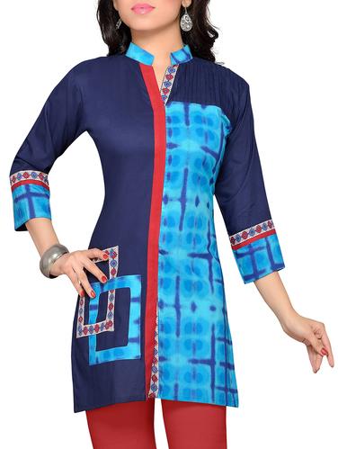 blue rayon straight kurti - 15347097 - Very Small Image - 1