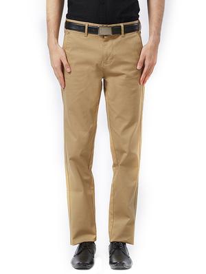 brown cotton flat front casual trouser - 15347327 - Standard Image - 1