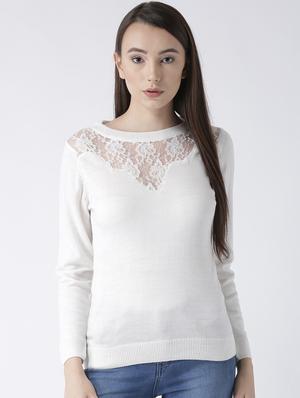 ribbed hem laced pullover - 15347348 - Standard Image - 1