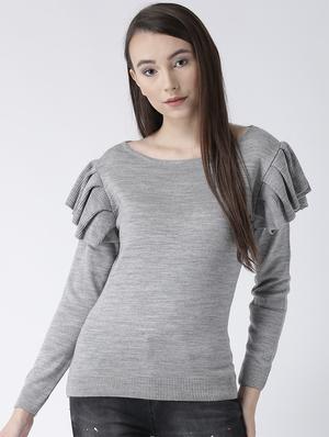 ruffled sleeve solid pullover - 15347358 - Standard Image - 1