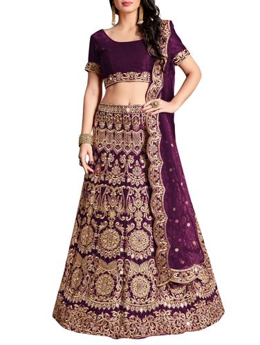 purple velvet aline lehenga - 15347370 - Very Small Image - 1