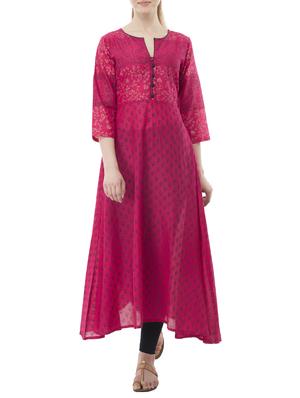 pink cotton anarkali kurta - 15347379 - Standard Image - 1