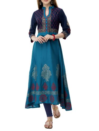 asymmetric block print kurta - 15347382 - Very Small Image - 1